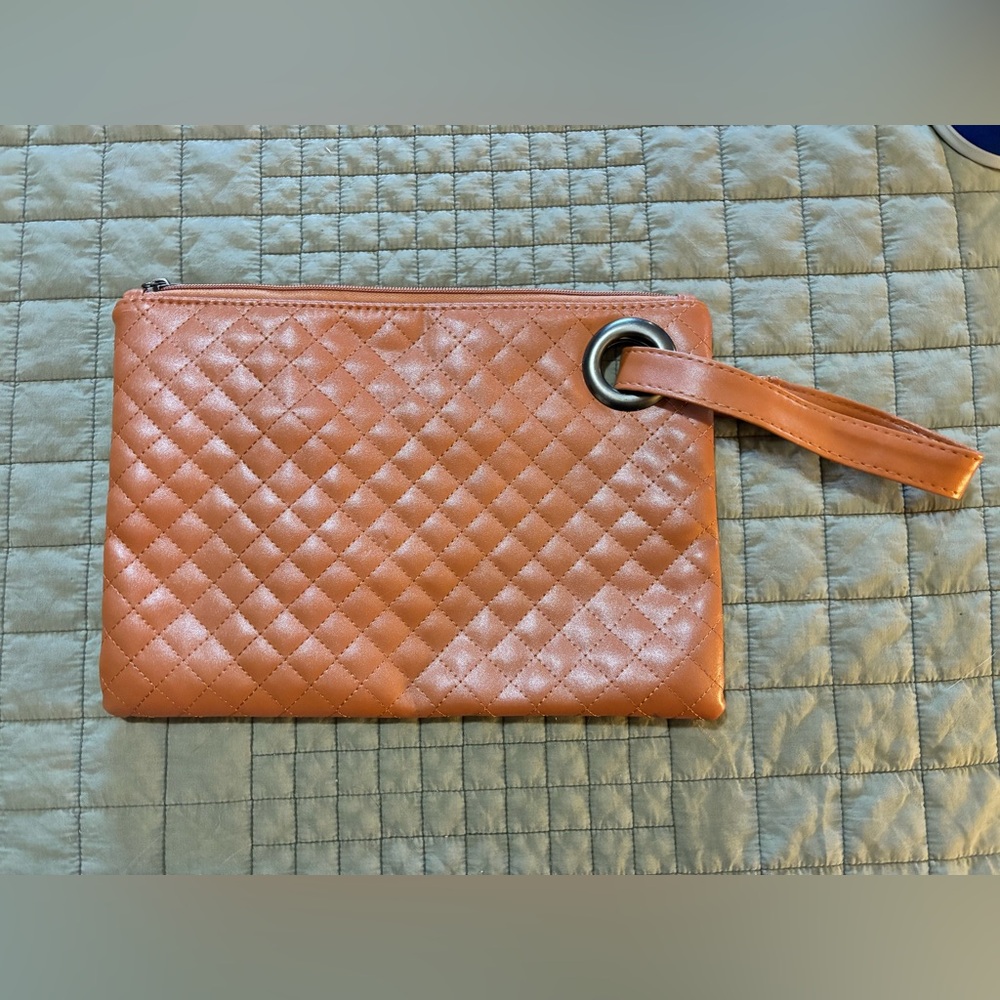 Quilted Tan Clutch Bag